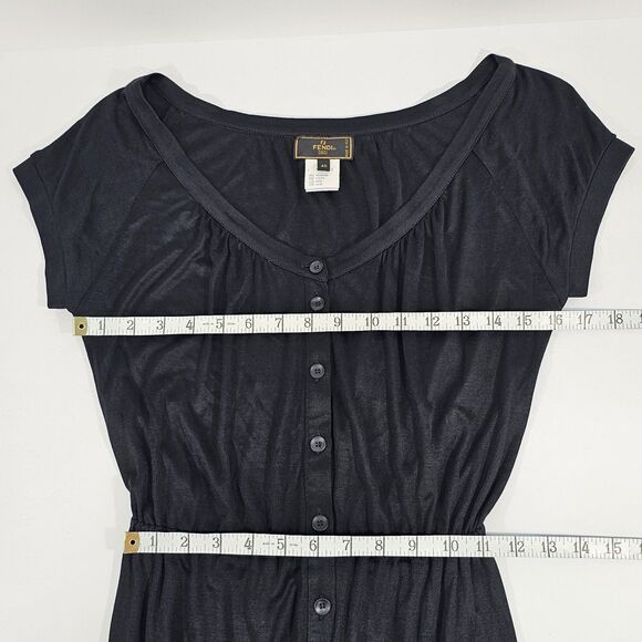 Vintage Fendi Black Button-Front Mini Dress - Made in Italy - Size 40 (US 6) - Picture 6 of 7